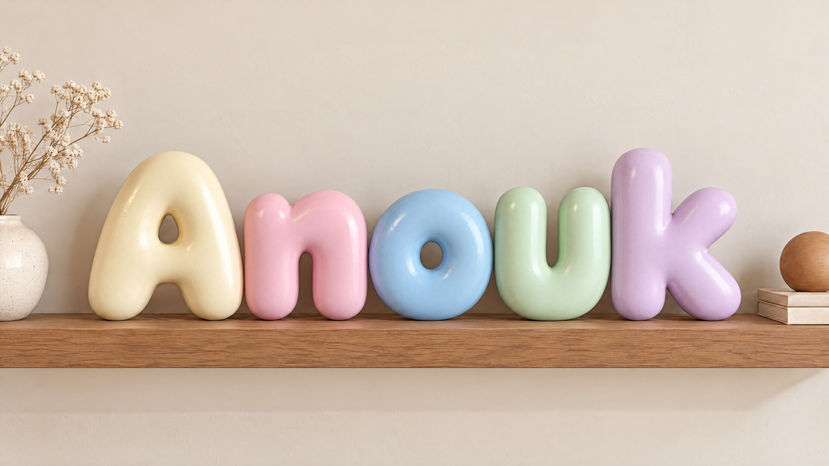 Bubble Letters von mooi studio: Name als weisse 3D-gedruckte Wandbuchstaben
